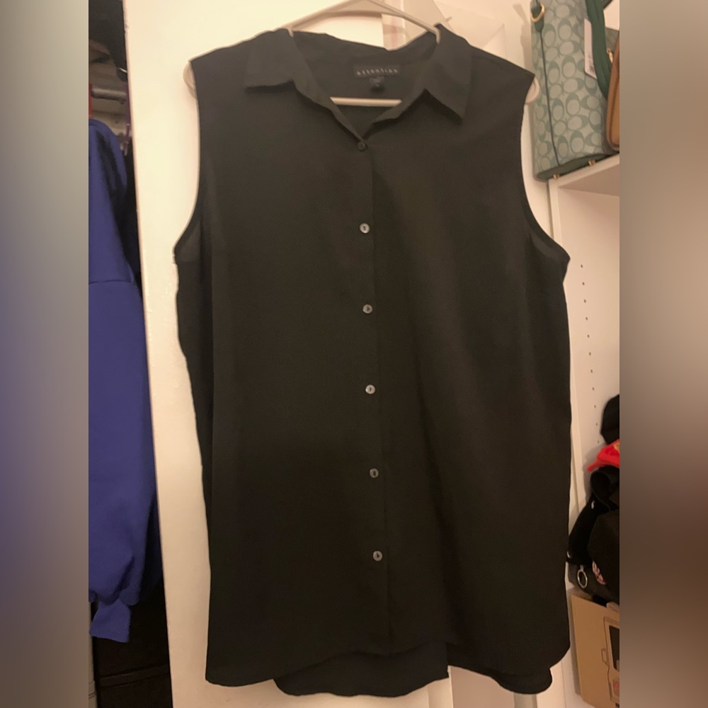 Attention Black Sleeveless Button-Down Shirt